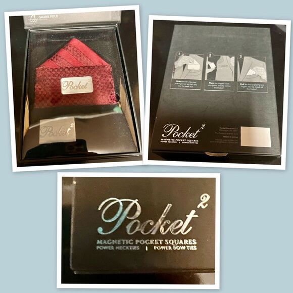Magnetic Pocket Square By Pocket 2 Shark Fold 100% Silk - Picture 2 of 2